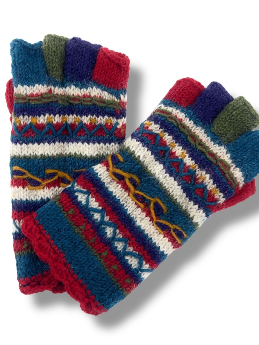 Half Fingerless Women's Gloves Lined Striped New Red Blue